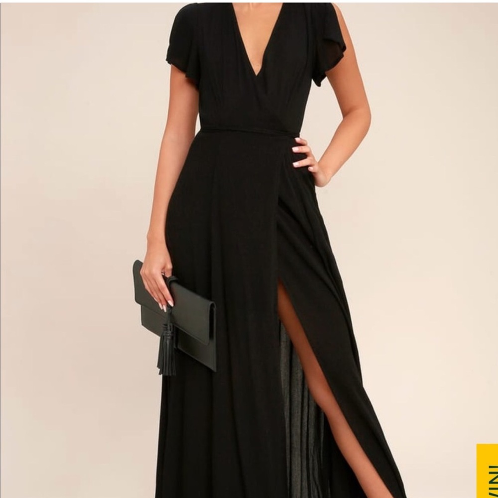 Lulu’s Heart of Marigold Black Wrap Maxi Dress Size Medium